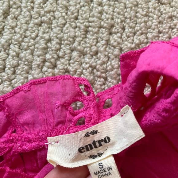 Entro Hot Pink Perforated Frilled Short Sleeve Blouse Size Small 100% Cotton EUC - Picture 8 of 14